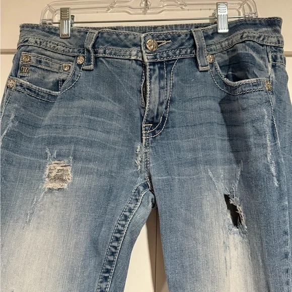 Miss Me Blue Boot Cut Jeans Distressed Style - Picture 2 of 8